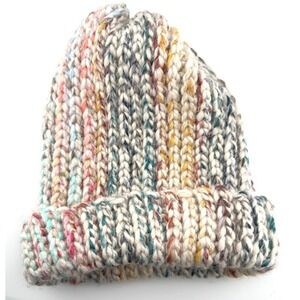 HANDMADE Multi-Colored Chunky Marled Knit Wool Blend Beanie Hat Warm & Cozy